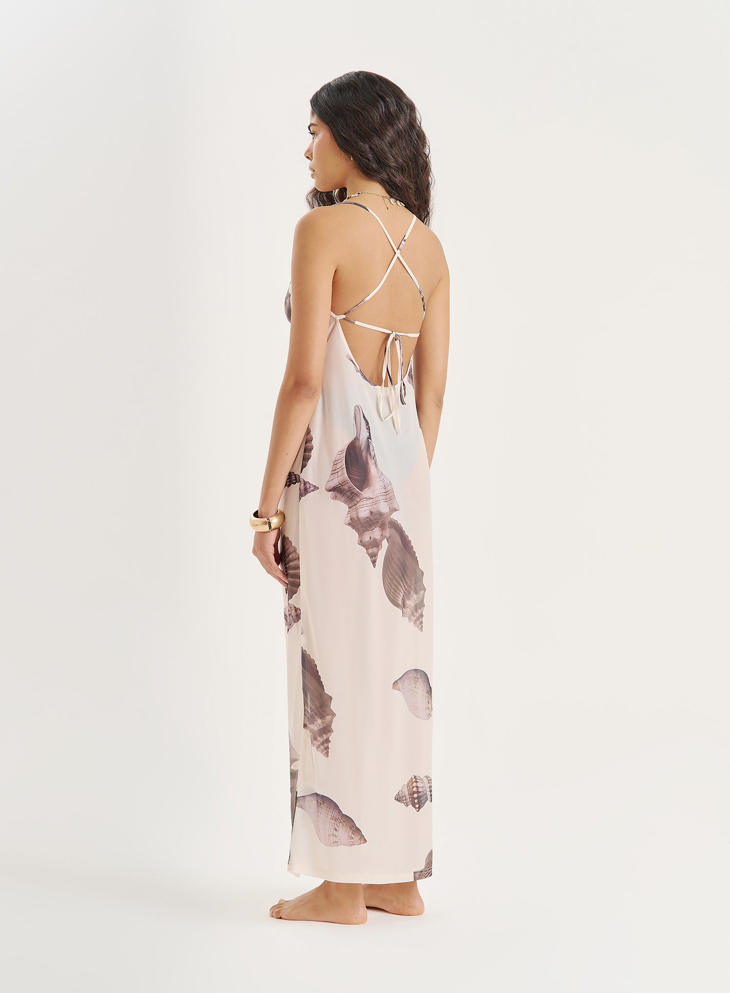 Shell Printed Sheer Maxi Dress